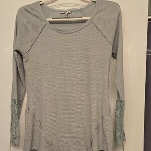 BKE Tan Cream Fitted Ribbed Long Sleeve Blouse